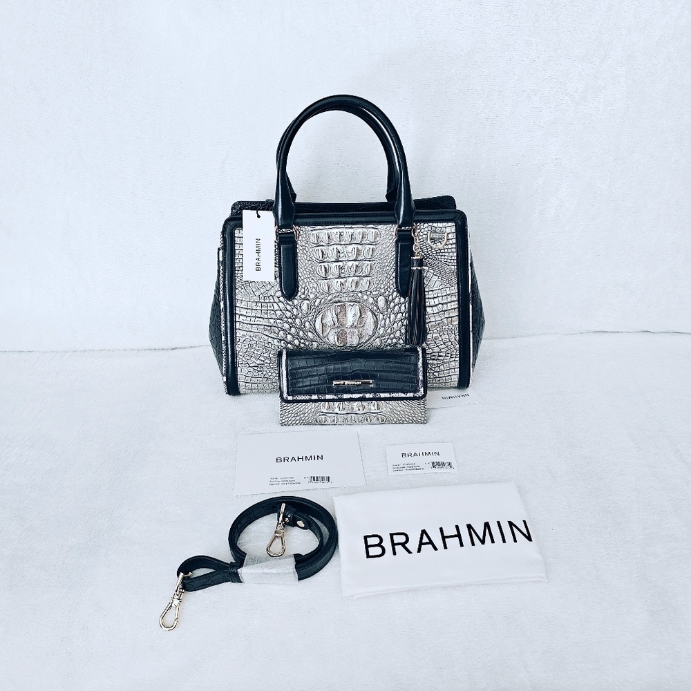 NWT Brahmin CHROME AZURINE Small Finley w/Cordelia Wallet